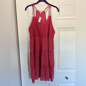 Maurices Pink/mauve Floral Crochet Babydoll Swing Dress Size Large